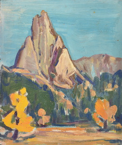 Werkverzeichnis Nr. 456, um 1969, Plankenstein, Acryl auf Karton, 46,6 x 40,1 cm,
						Rückseite bemalt mit Werkverzeichnis Nr. 457, Berge mit Hütte, um 1969